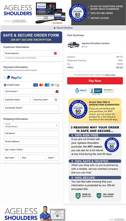 Ageless Shoulders order page